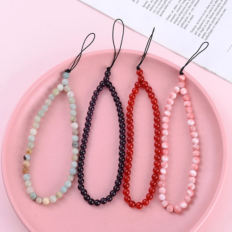 Natural Stone Beaded Anti Lost Phone Strap Telephone Jewelry Wrist Lanyard Phone Chain For Women Men Anniversary Gift