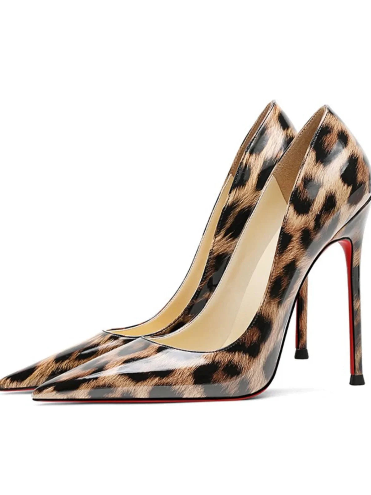 Leopard print high heels for womens sexy pointed side airshallow mouth versatile red sole single shoes