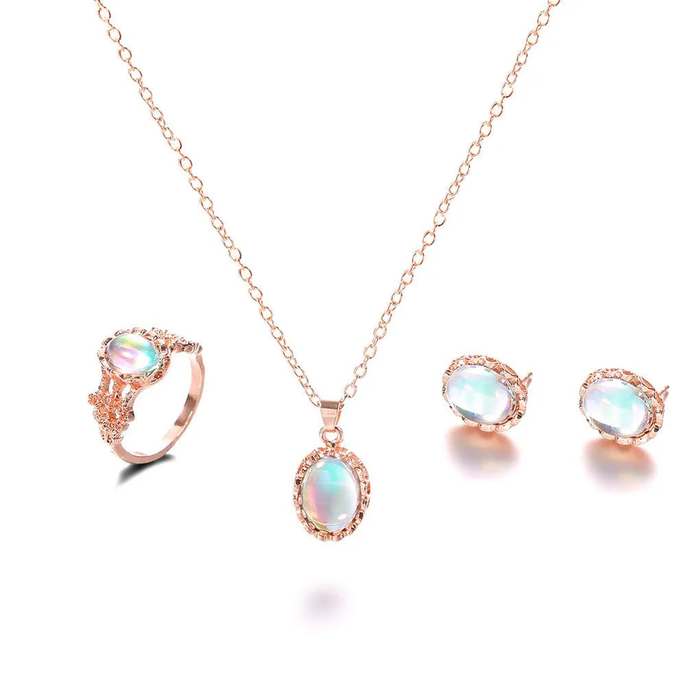 Crystal Ring Necklace Earrings Set Wedding Jewelry Sets For Brides Pendant Earrings For Girls Women African Jewelry Sets-Dollar Bargains Online Shopping Australia