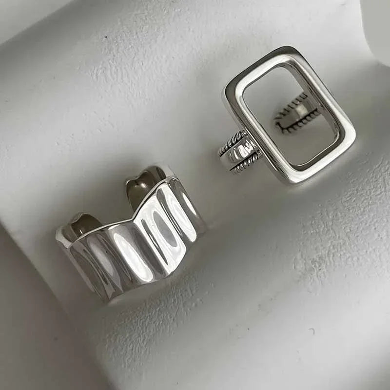 Vintage Silver Color Metal Rings Set Elegant Irregular Adjustable Rings for Women Trendy Geometric Ring Punk Jewelry Party Gift-Dollar Bargains Online Shopping Australia