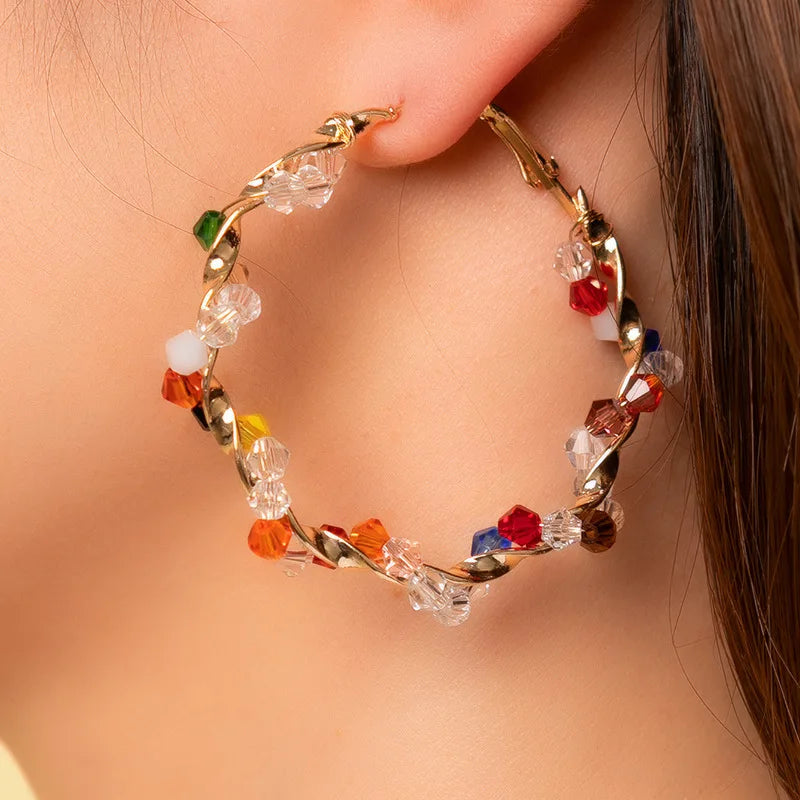 Colorful Crystal Hoop Earrings for Women New Fashion Big Round Circle Statement Earrings Wedding Party Bohemian Jewelry-Dollar Bargains Online Shopping Australia