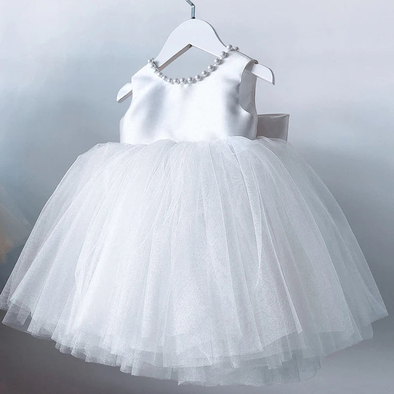 Toddler Baby Girls Dress Bow Baptism Dress for Girls Birthday Party Wedding Beading Dress Formal Tutu Fluffy Gown-Dollar Bargains Online Shopping Australia