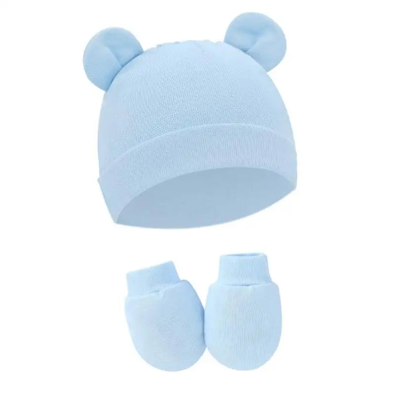 Newborn Cotton Hospital Hat Mittens Baby Beanie Solid Infant Baby Hats with Ear & No Scratch Mitten Soft Gloves Gift-Dollar Bargains Online Shopping Australia