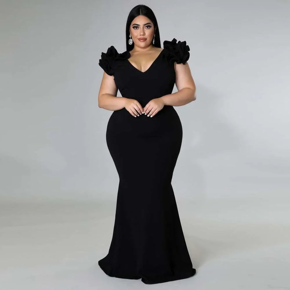 Plus Size Evening Dress Elegant Lady Ruffle Red Black Sexy Backless Large Sizes Women Party Formal Maxi Long-Dollar Bargains Online Shopping Australia