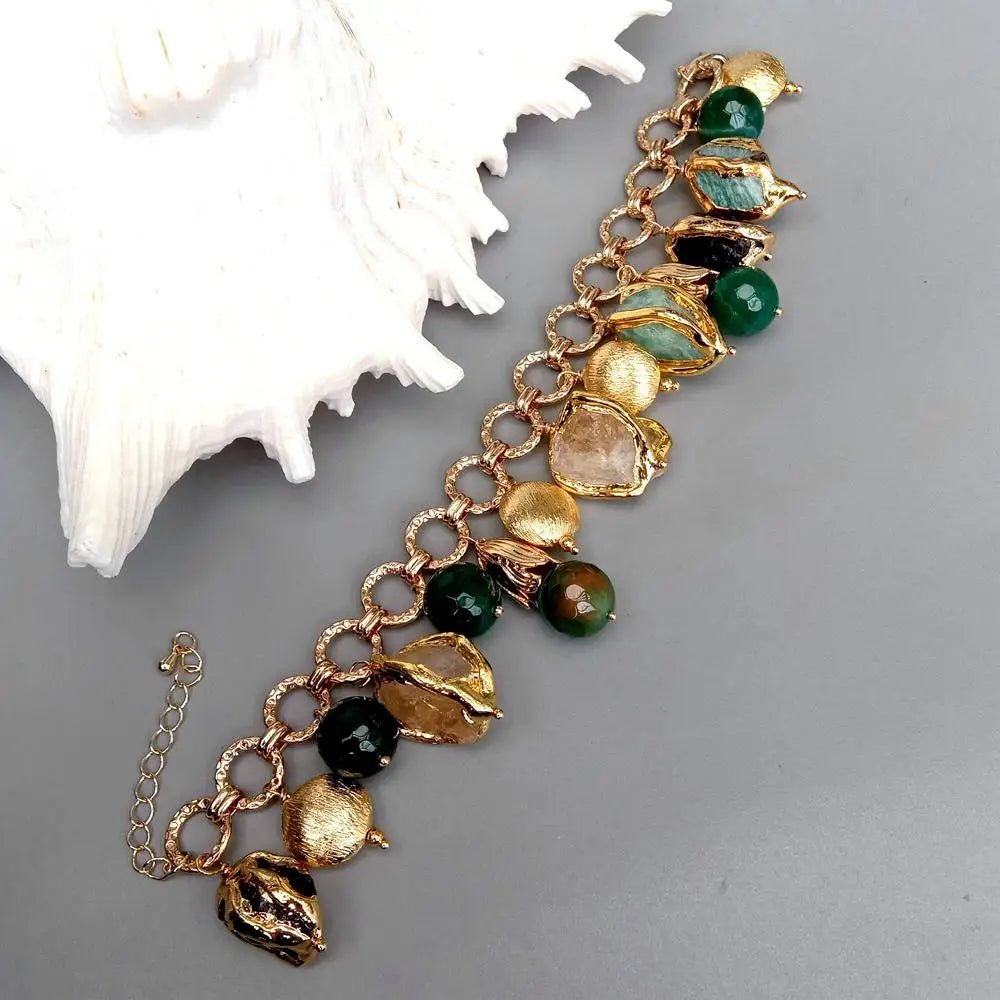 Amethyst Amazonite Rough Raw Charm Bracelet 13mm Natural Multi Gemstone Bracelet Jewelry Gift-Dollar Bargains Online Shopping Australia