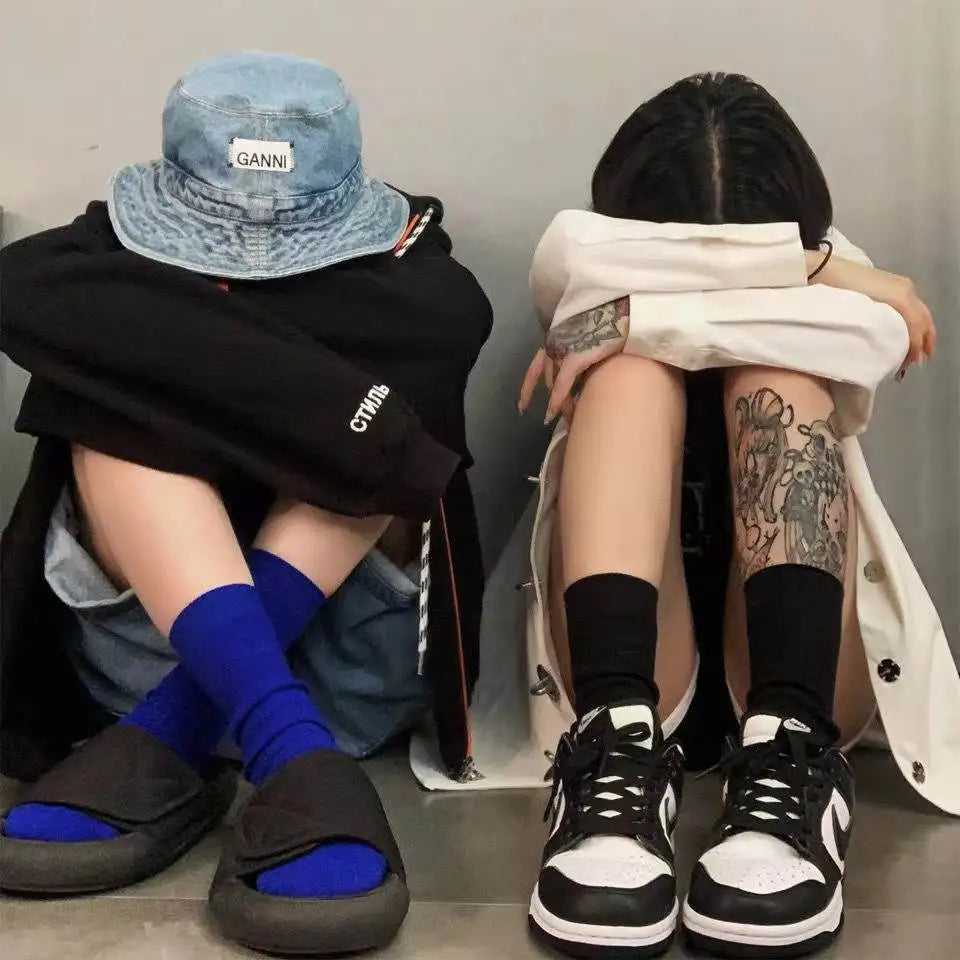 Women Crew Socks Korean Fashion Retro Style Casual Street Sports Harajuku Solid Color