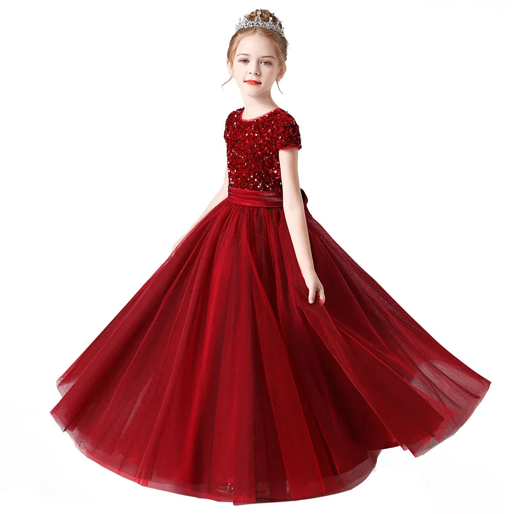 Sparkly Sequins Short Sleeves Flower Girl Dresses Tulle Kids Birthday Party Pageant Prom Gown Junior Bridesmaid-Dollar Bargains Online Shopping Australia