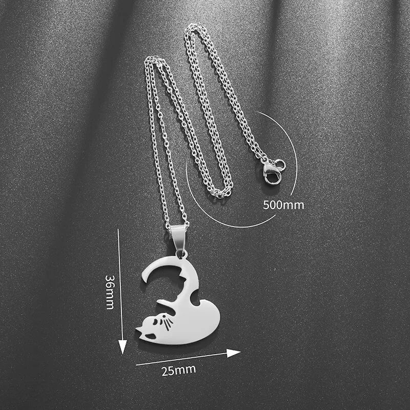 Hot Hug Love Pet Cat Pairing Couple Necklace Fashion Stainless Steel Men Women Best Friend Bff Pendant Jewelry Gift-Dollar Bargains Online Shopping Australia