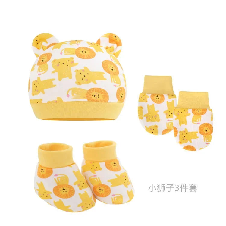 5pcs Baby Cartoon Anti-scratch Gloves Hat Foot Cover Set Handguard Cotton Mittens Beanie Socks Kit for Infant Newborn Headwear-Dollar Bargains Online Shopping Australia