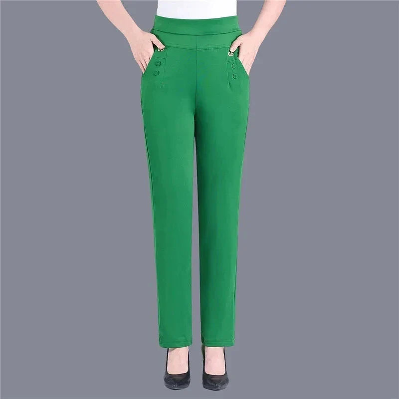 Women Thin Candy Colors Stretch Classic Pants Straight Trousers Mother Casual High Waist Pantalones Slim Ankle-Length Pants-Dollar Bargains Online Shopping Australia