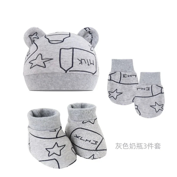 5pcs Baby Cartoon Anti-scratch Gloves Hat Foot Cover Set Handguard Cotton Mittens Beanie Socks Kit for Infant Newborn Headwear-Dollar Bargains Online Shopping Australia
