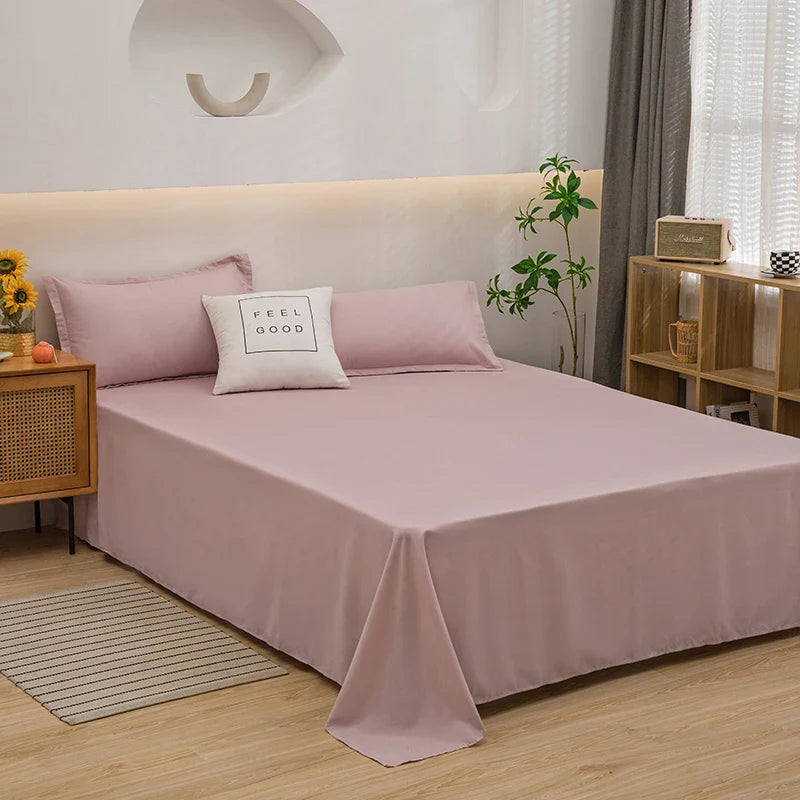 Washed Cotton Flat Bed Sheet Solid Bed Cover Single Double Queen King Size Bedsheet Linens Soft Bedspread (Pillowcase Can Order)