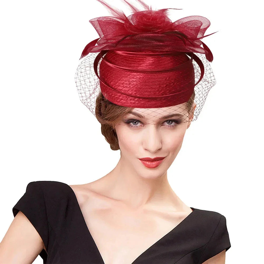 Wedding Church Red Hats Fascinators For Woman With Feather Veil Cocktail Party Headdress Lady Elegant Kentucky Derby Cap-Dollar Bargains Online Shopping Australia
