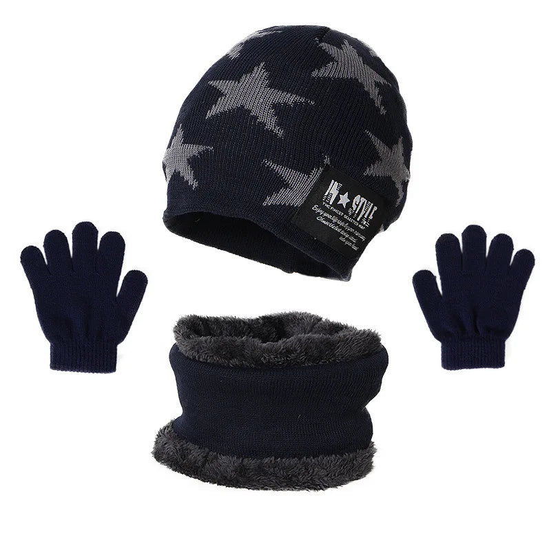 Winter Hat Scarf and Gloves Set Plush Warmer Children Knitted Hat Baby Boys Beanies Cap Neck Scarf Glove Suit For Kids Accessori-Dollar Bargains Online Shopping Australia