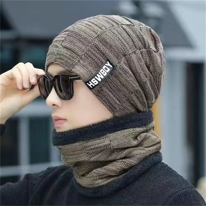 Hat Men's Winter Warmth Thickened and Plushed Korean Version Cycling Knitted Woolen Hat Student Pullover Headband Hat