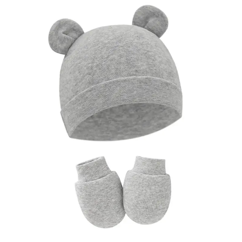 Newborn Cotton Hospital Hat Mittens Baby Beanie Solid Infant Baby Hats with Ear & No Scratch Mitten Soft Gloves Gift-Dollar Bargains Online Shopping Australia