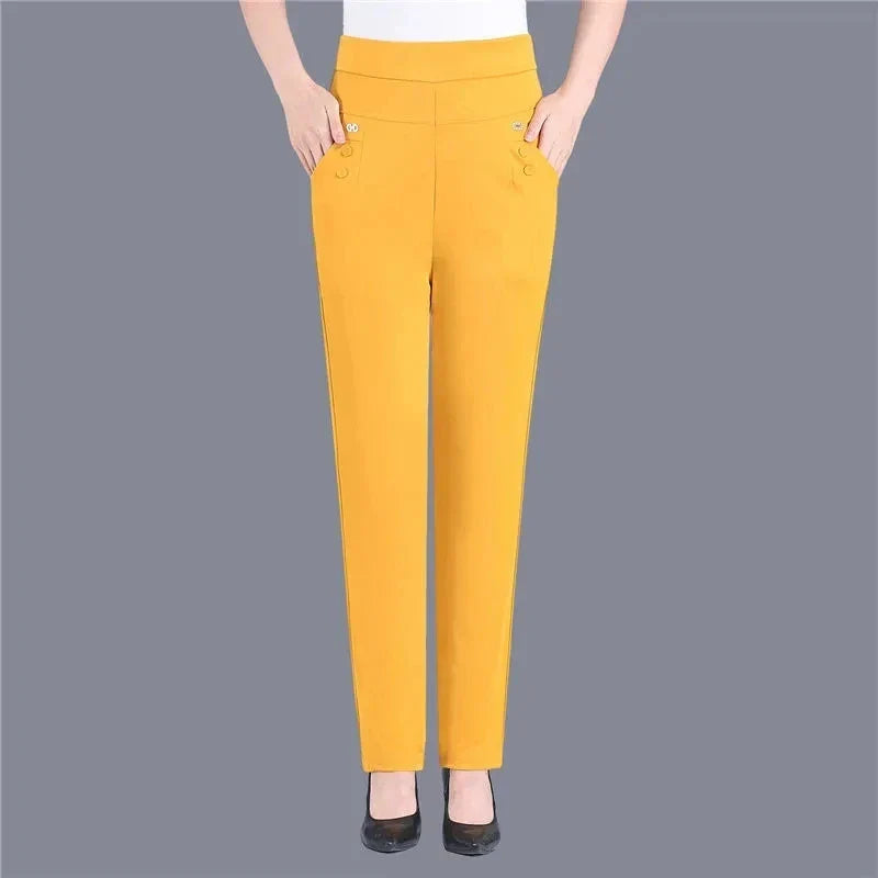 Women Thin Candy Colors Stretch Classic Pants Straight Trousers Mother Casual High Waist Pantalones Slim Ankle-Length Pants-Dollar Bargains Online Shopping Australia