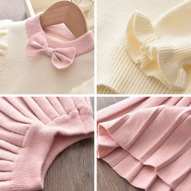 Casual Girls Dress Knitting Kids Suit Winter Long Sleeves Princess Top and Skirt 2pcs Outfits Sweater Kids Clothes-Dollar Bargains Online Shopping Australia