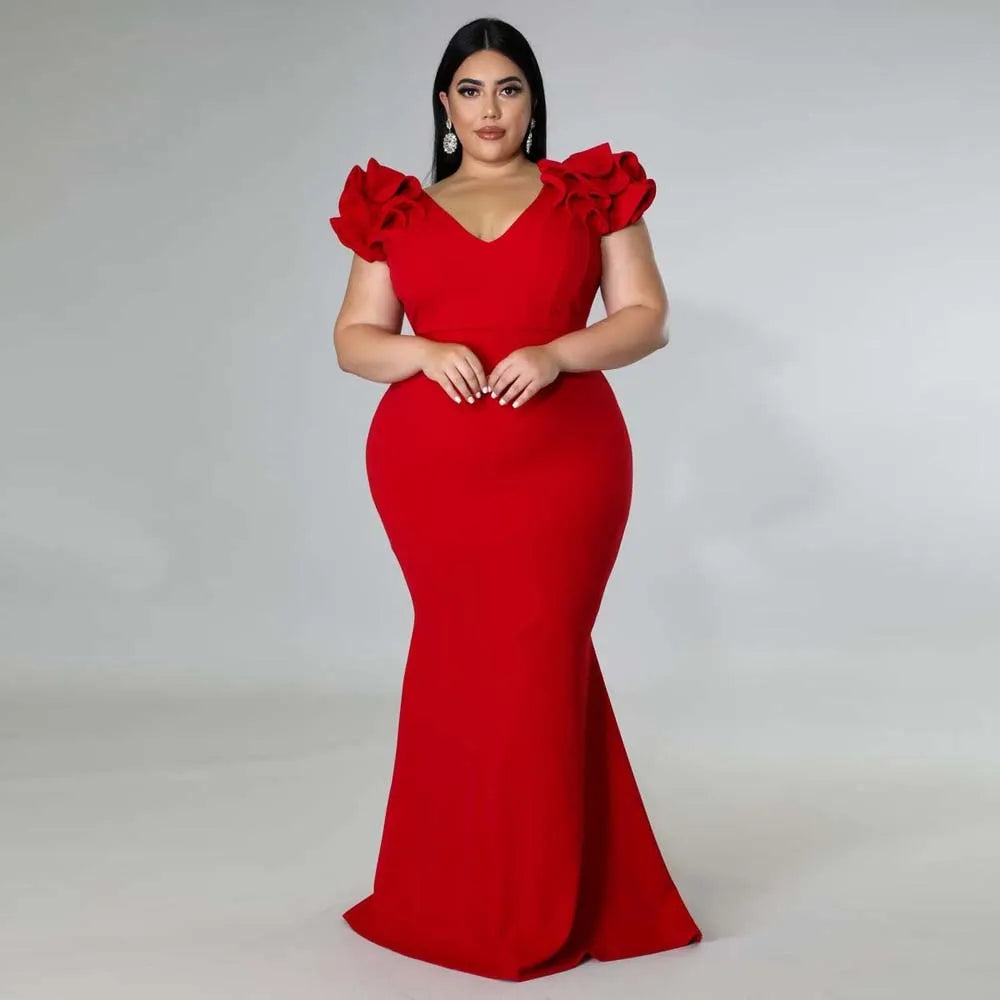Plus Size Evening Dress Elegant Lady Ruffle Red Black Sexy Backless Large Sizes Women Party Formal Maxi Long-Dollar Bargains Online Shopping Australia
