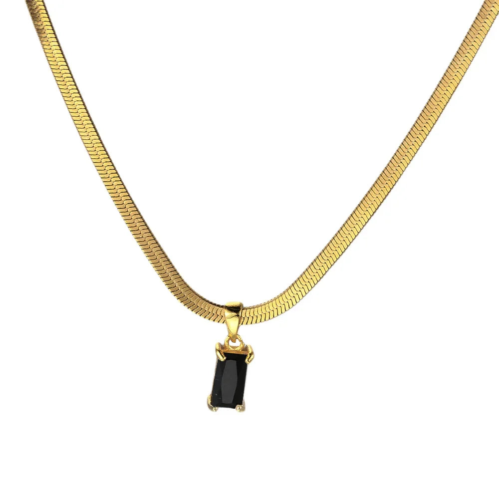 Squares Crystal Pendant Necklace for Women Dazzling CZ Gold Color Stainless Steel Choker Snake Chain on Neck Jewelry-Dollar Bargains Online Shopping Australia