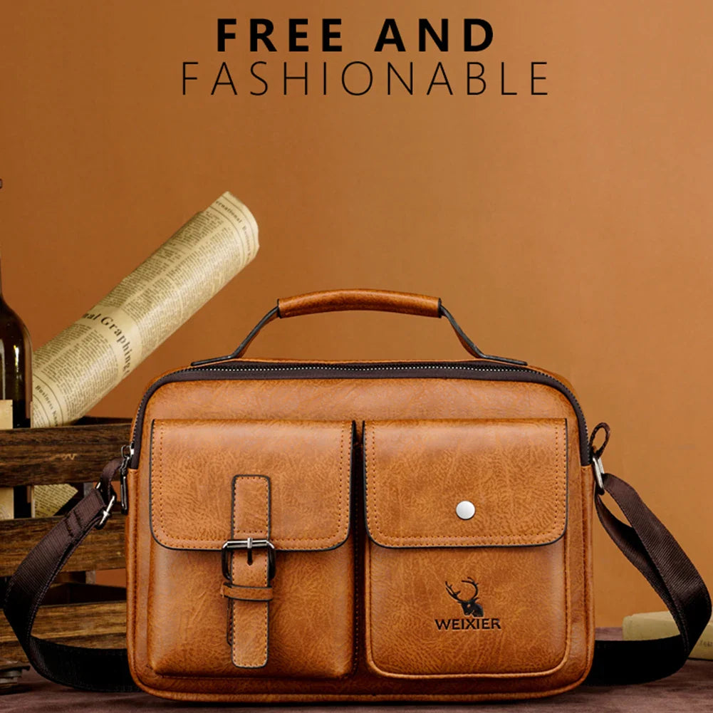 Men Shoulder Portable Leather Handbag Business Briefcase Multi Pockets Crossbody Bag Sling Bag-Dollar Bargains Online Shopping Australia