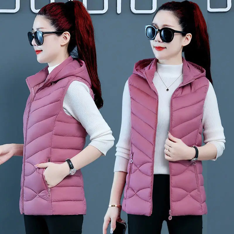 Woman Vest Autumn Winter Warm Down Cotton Vests Female Thick Removable Hooded Waistcoat Women's Sleeveless Jacket Vest Coat