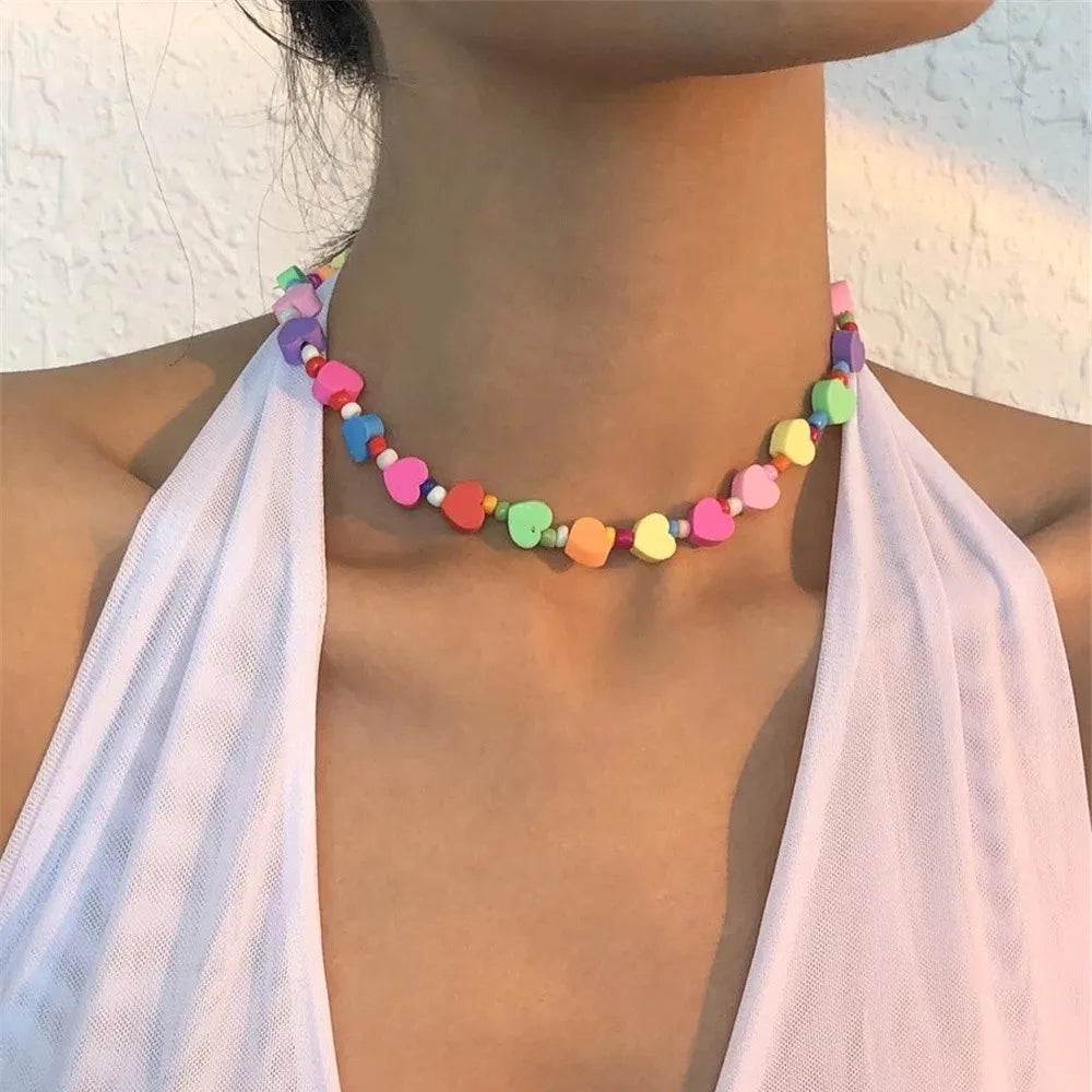 Boho Choker Simple Vintage Red Heart Shape Necklace For Women Fashion Collar Beads Jewelry Party Gift-Dollar Bargains Online Shopping Australia