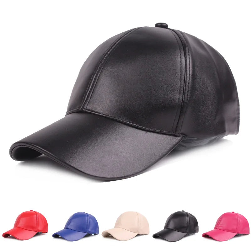 Women Men PU Leather Hat Baseball Cap Spring Summer Bright Leather Solid Men Hip Hop Cap Outdoor Sun Hat Adjustable Sports Caps