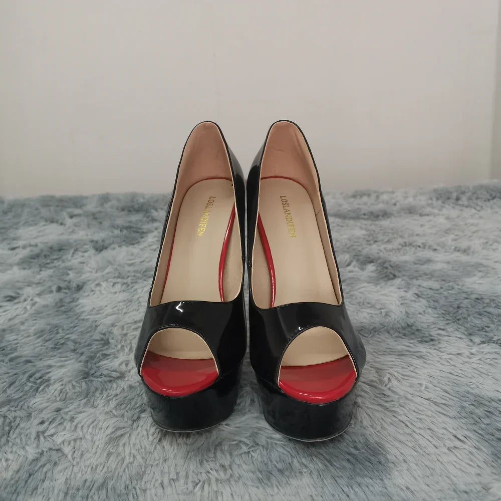 Women Pumps Sexy Platform Peep Toe 14cm Extremely Thin High Heels Stiletto Patent Leather Fashion Party Nighclub Wedding Shoes-Dollar Bargains Online Shopping Australia