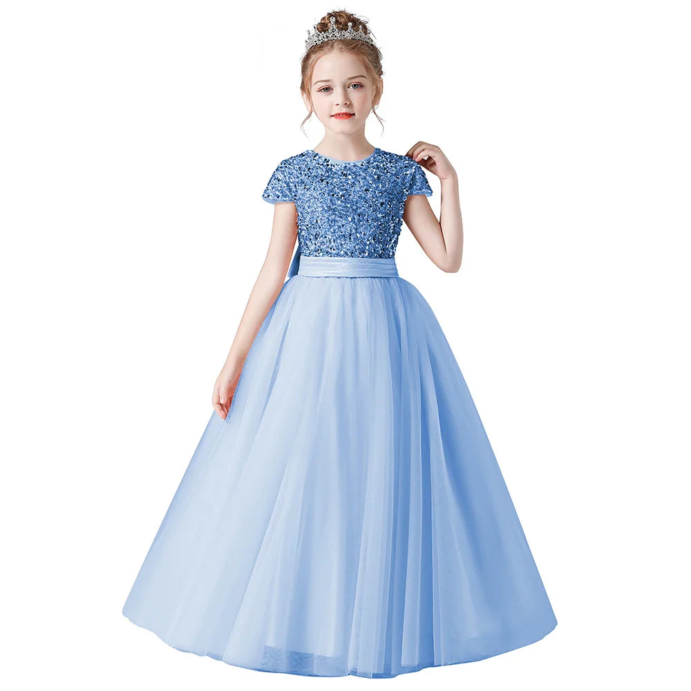 Sparkly Sequins Short Sleeves Flower Girl Dresses Tulle Kids Birthday Party Pageant Prom Gown Junior Bridesmaid-Dollar Bargains Online Shopping Australia
