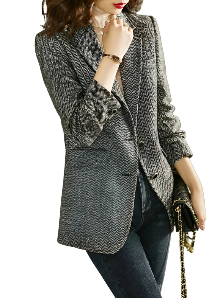 Sequins Wool Blend Blazer Women Spring Jackets Warm Outerwears Vintage Elegant Casual Business Woolen Tailored Coat-Dollar Bargains Online Shopping Australia