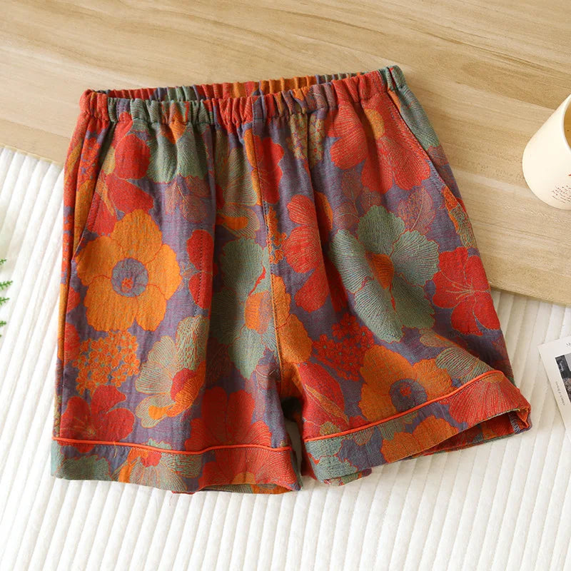 Women's Pajamas 100% Cotton Shorts Jacquard Shorts Women's Loose Home Pants Thin Home Pants Pajamas