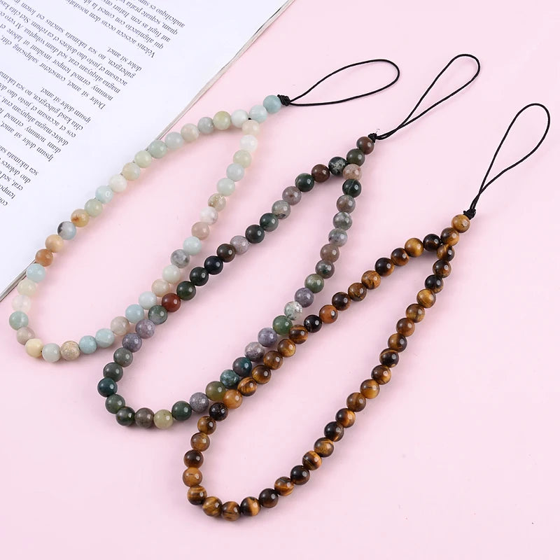 Natural Stone Beaded Anti Lost Phone Strap Telephone Jewelry Wrist Lanyard Phone Chain For Women Men Anniversary Gift