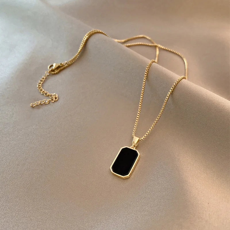 Fashion Square Necklace for Women Korean Black Geometric Pendant Necklace Collar Neck Gold Color Chain Charm Jewelry Party Gift-Dollar Bargains Online Shopping Australia