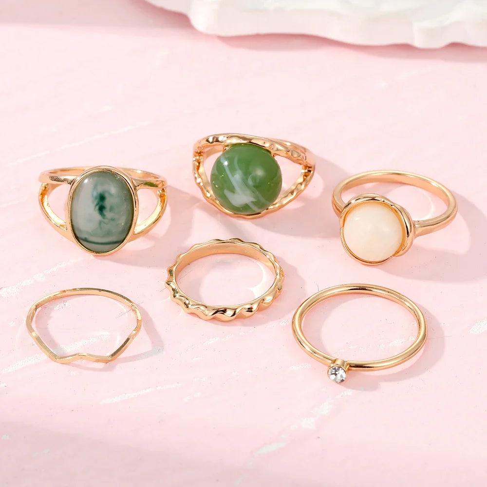 Elegant Emerald White Rings Set for Women Vintage Crystal Geometric Finger Ring Fashion Jewelry-Dollar Bargains Online Shopping Australia