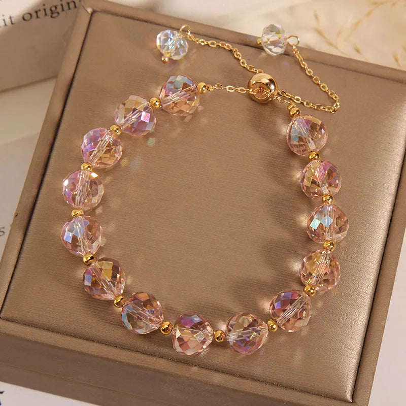 Colorful Artificial Austria Crystal Bracelet New Shiny Stone Beads Rope Chain Strand Bracelets for Women Party