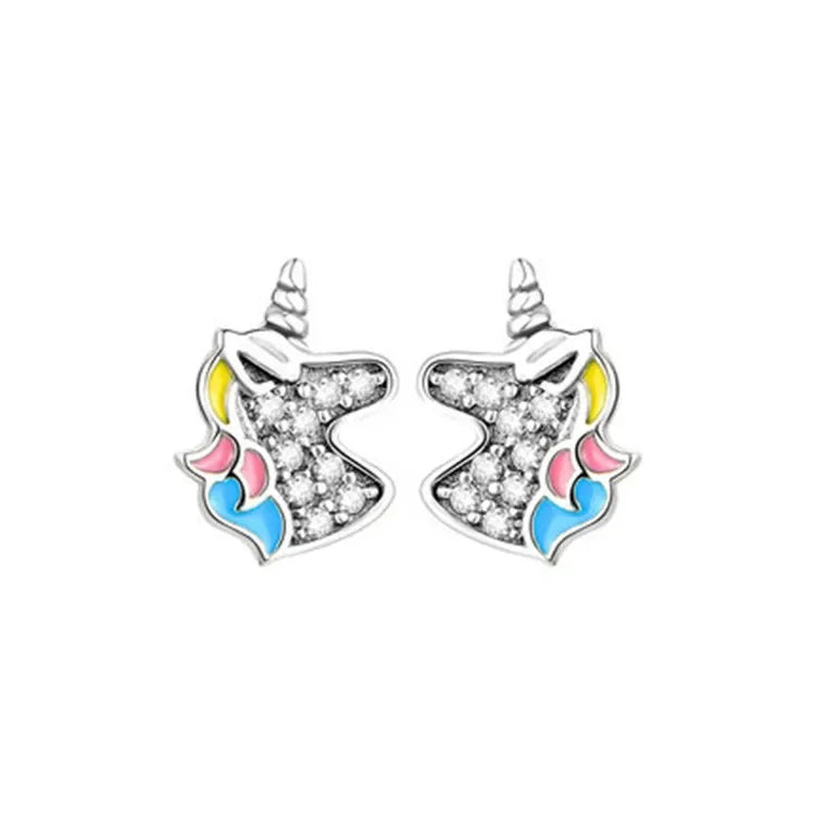 Unicorn Stud Earrings for Little Girl Kids Crystal Cat Butterfly Rainbow Heart Star Earring-Dollar Bargains Online Shopping Australia