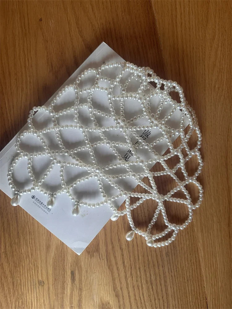 fashion chic women white handmade pearl weave hat-Dollar Bargains Online Shopping Australia