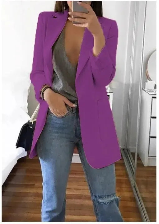 Plus Size Blazer Women Clothing Casual Cardigan Autumn Winter Overcoat Solid Large Topcoat Lapel Jacket Grace Fashion Outer Wear