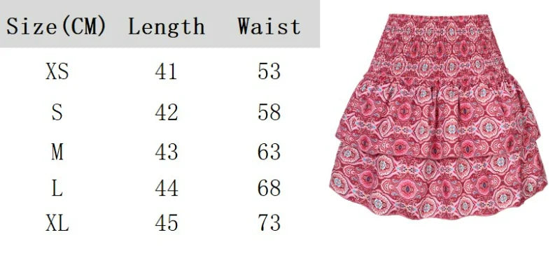 Floral Pleated Skirt Womens Vintage Ruffle Print Pink Skirt Short Skirts Leisure Vacation Bohemian Miniskirt