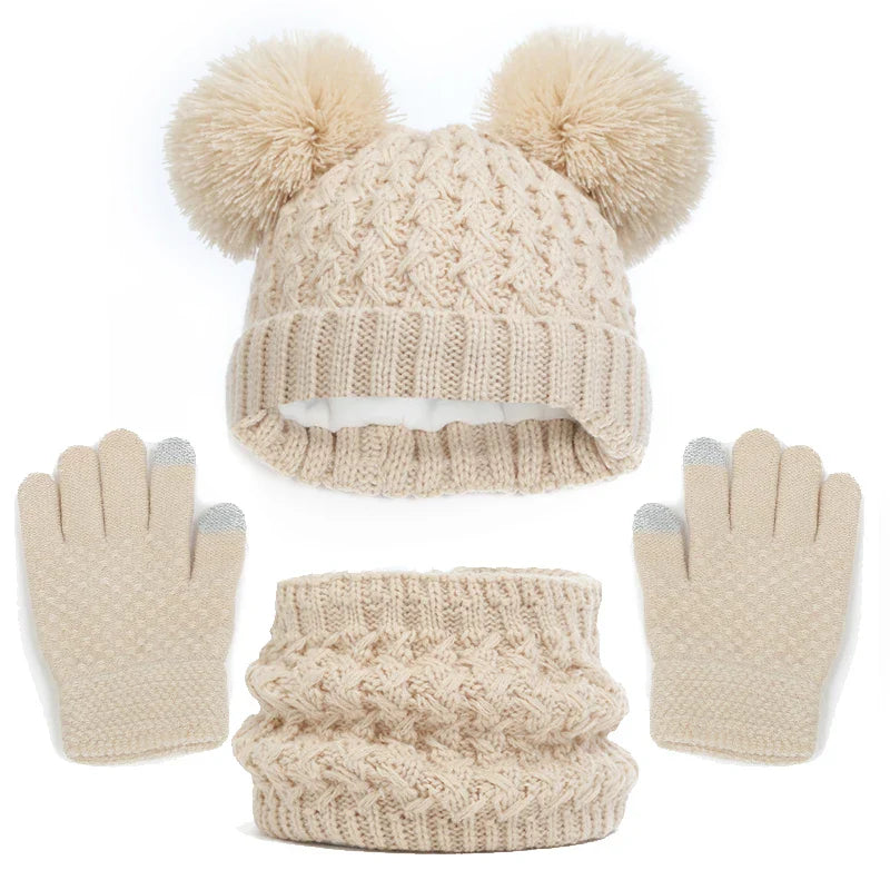 Imitation Cashmere Winter Baby Hat Gloves Scarf Set Fleece Warmer Scarves Thick Knitting Hats Boy Girl Cute Pompom Kids Beanie-Dollar Bargains Online Shopping Australia