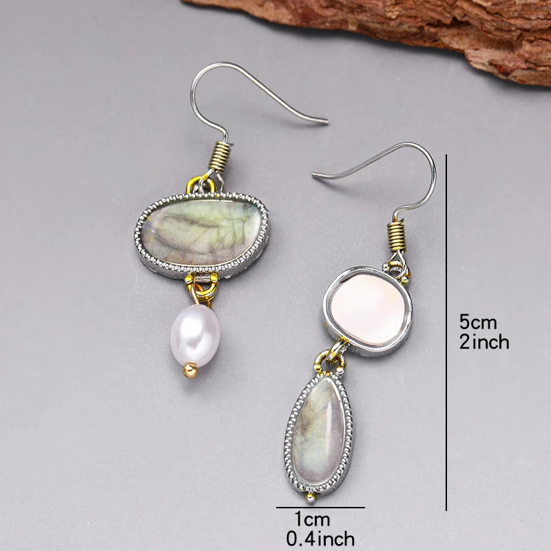 Vintage Asymmetrical Imitation Pearl Water Drop Earrings Jewelry  Pattern Flower Metal Statement Earring Accessories