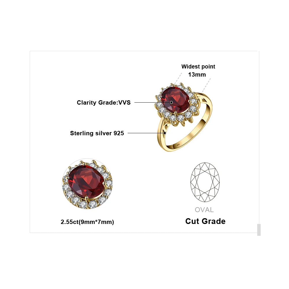 Natural Garnet 925 Sterling Silver Ring Ruby Natural Amethyst Citrine Blue Topaz Ring Yellow Rose Gold Plated