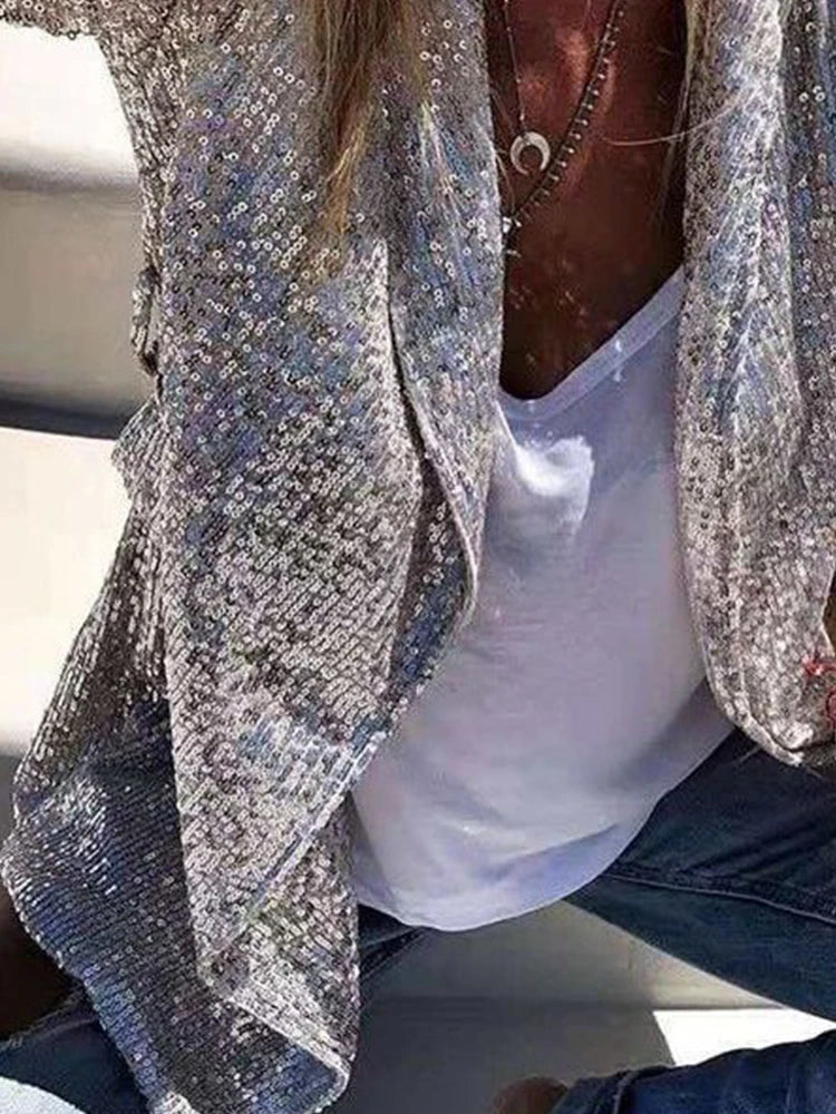 Sequined Women Blazer Elegant Lapel Office Lady Blazers Casual Long Sleeve Fashion Slim Female Jacket Coat Autumn Winter-Dollar Bargains Online Shopping Australia