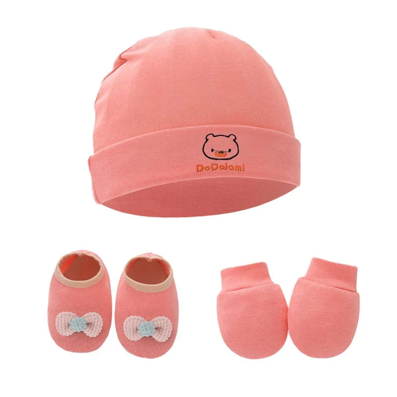 Baby Anti Scratching Gloves Hat Foot Cover Set Soft Cotton Newborn No Scratch Mittens Socks Beanies Cap Nightcap-Dollar Bargains Online Shopping Australia