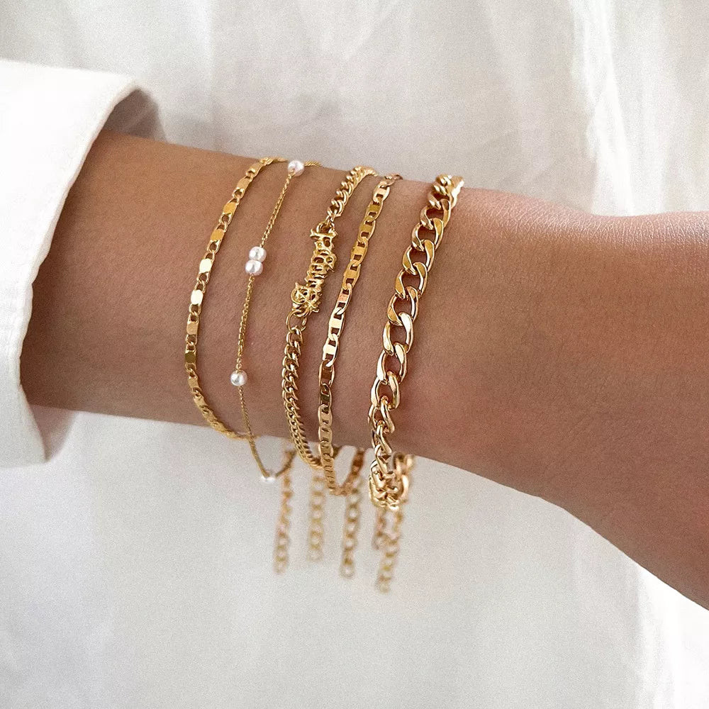 5Pcs Trendy Chain Bracelet Set For Women Angel Letter Gold Silver Color Link Chain Bangle Female Fashion Jewelry Gift-Dollar Bargains Online Shopping Australia