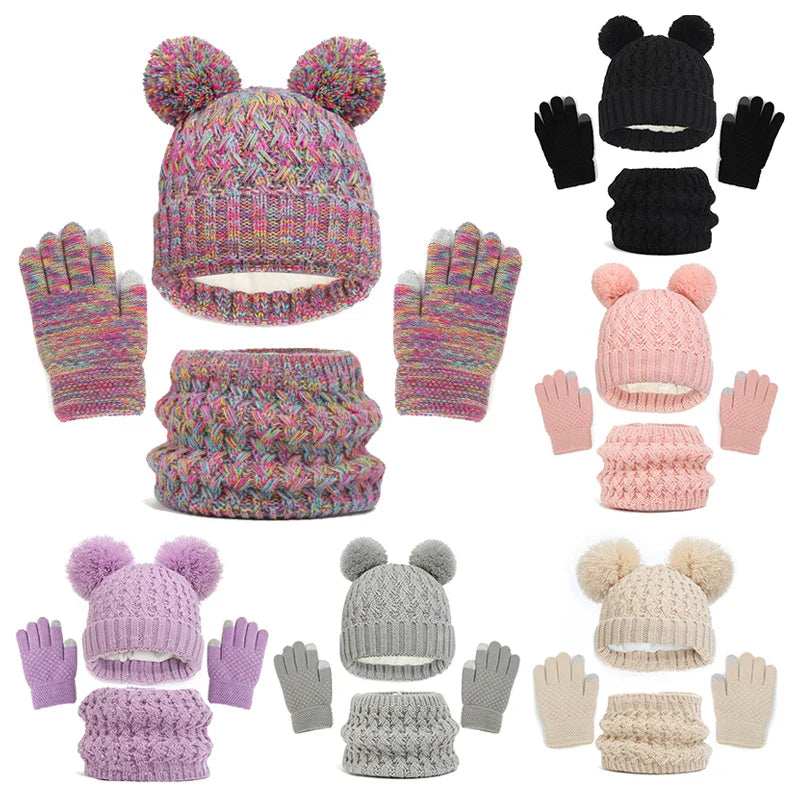 Imitation Cashmere Winter Baby Hat Gloves Scarf Set Fleece Warmer Scarves Thick Knitting Hats Boy Girl Cute Pompom Kids Beanie-Dollar Bargains Online Shopping Australia