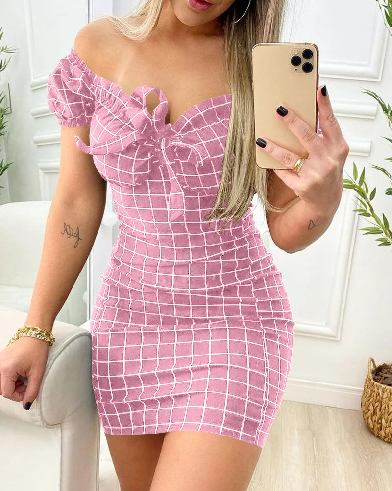 Summer dress sexy package buttocks short skirt of cross border grid print dress-Dollar Bargains Online Shopping Australia