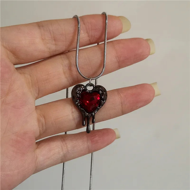 Vintage Y2k Red Love Heart Cross Pendant Snake Chain Necklace For Women Men Halloween Aesthetic Gothic Rave Jewelry Accessories-Dollar Bargains Online Shopping Australia