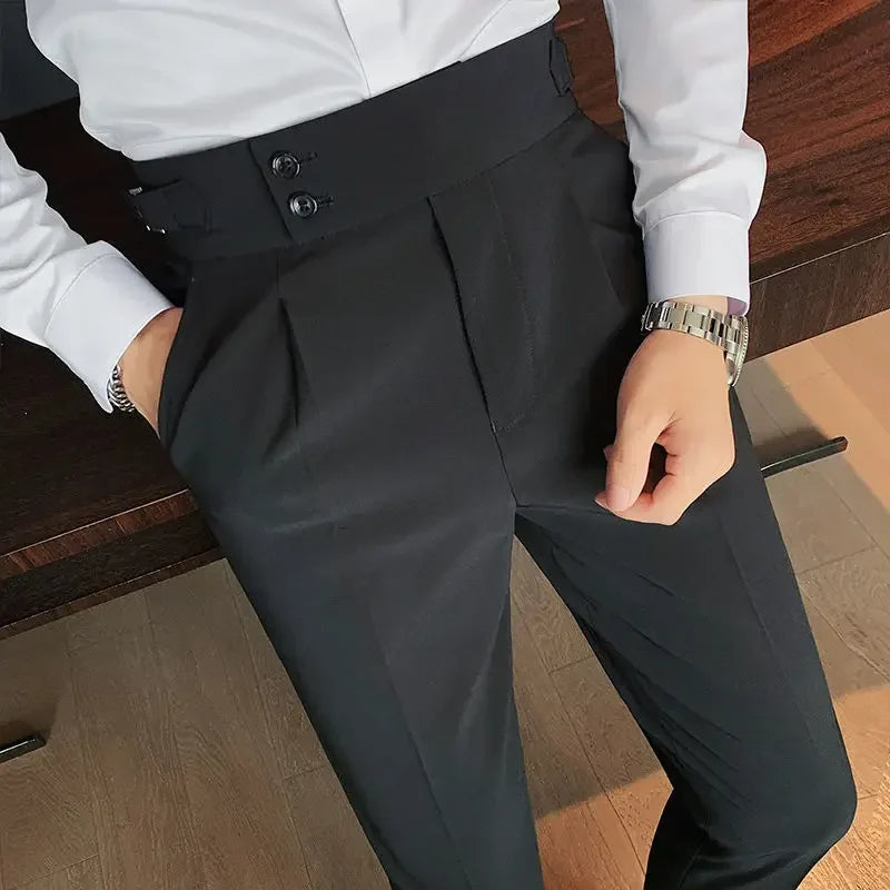 Mens Suit Pants Slim Fit Business Office High Waist Classic Korean Casual Trouser